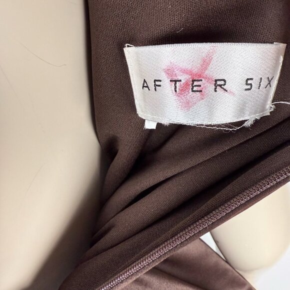 AFTER SIX Satin Chocolate Brown Bridesmaids Draped Bodice Waist TieDress sz - Picture 6 of 7